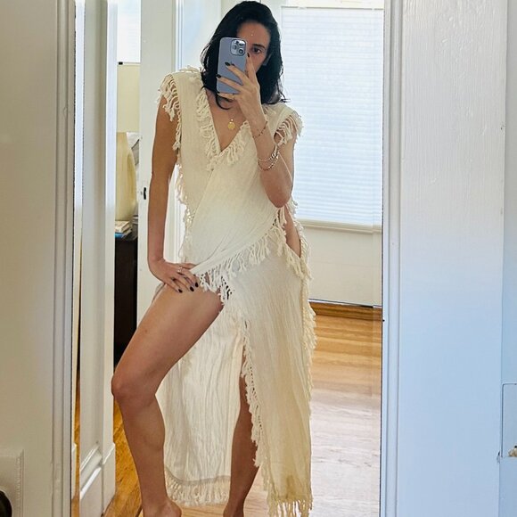 CARAVANA DRESS / TUNIC IN CREAM WITH FRINGE